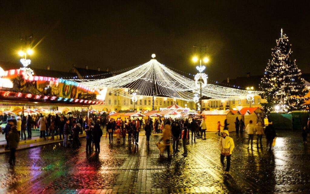 Sibiu Christmas Market at night